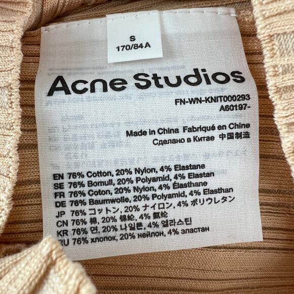 Acne Studios Beige Sweater Cotton Knit Ribbed Turtle Neck Pullover Size Small S - Picture 7 of 8